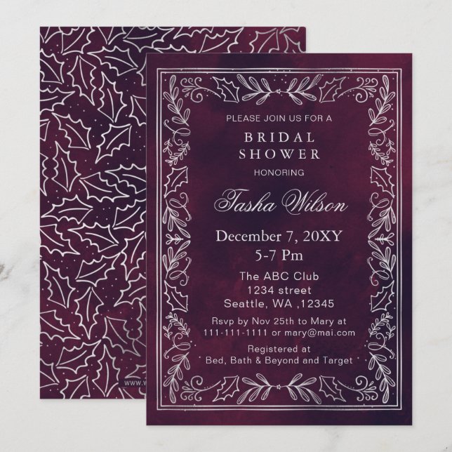 Invitation Fête des mariées de vacances Silver Purple hiver (Devant / Derrière)