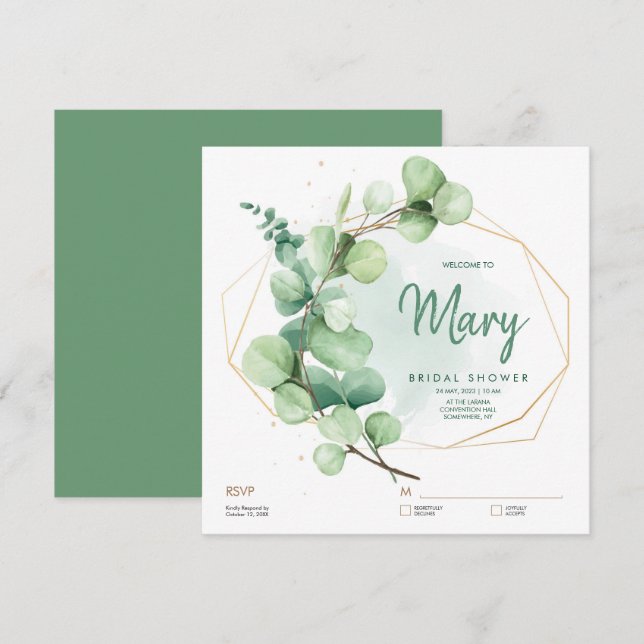Invitation Fête des mariées de verdure Eucalyptus RSVP avec (Devant / Derrière)