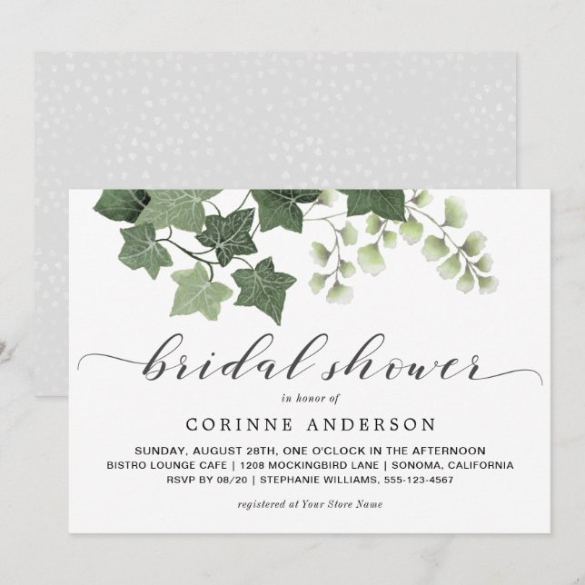Invitation Fête des mariées de verdure ivoire et verte (Devant / Derrière)