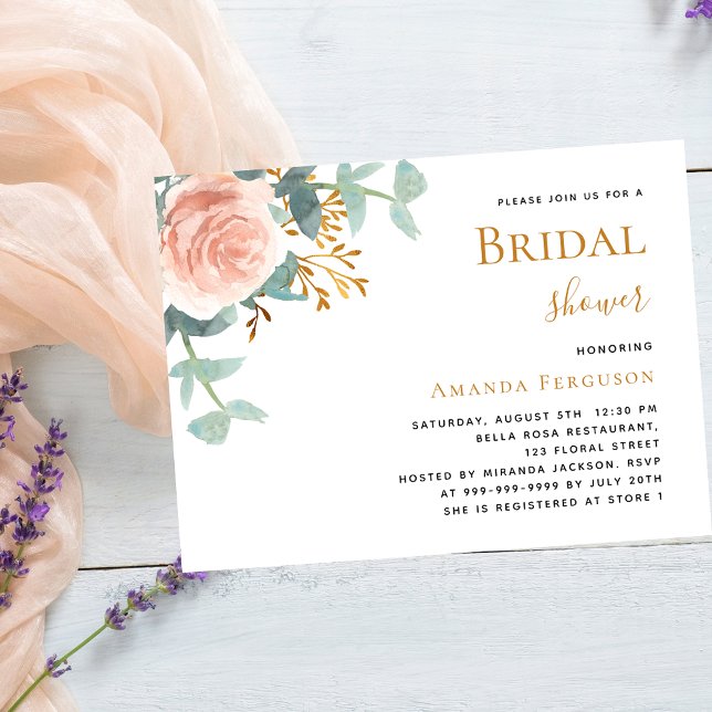 Invitation Fête des mariées de verdure rose rose fleurie (Créateur téléchargé)