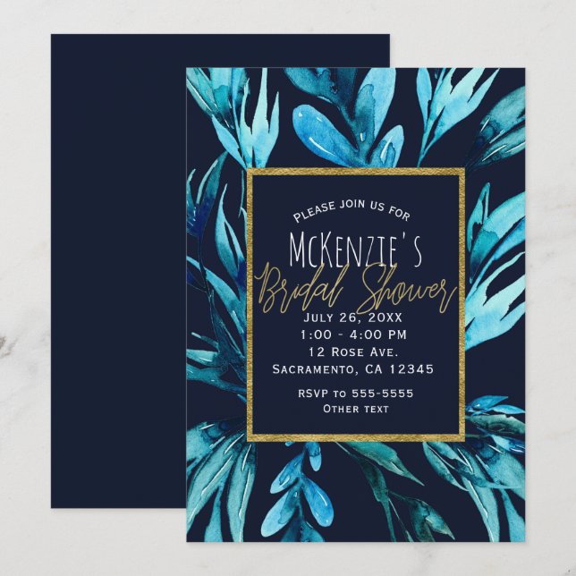 Invitation Fête des mariées de verre botanique d'aquarelle bl (Devant / Derrière)