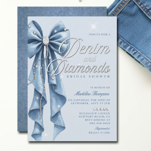 Invitation Fête des mariées de verre de script de Bow bleu de