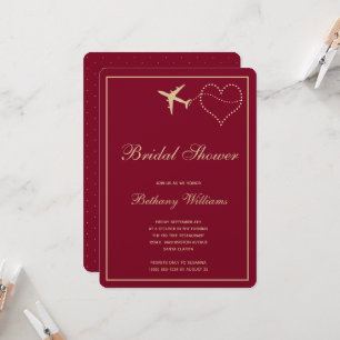 Invitation Fête des mariées de voyage élégant Burgundy Gold 