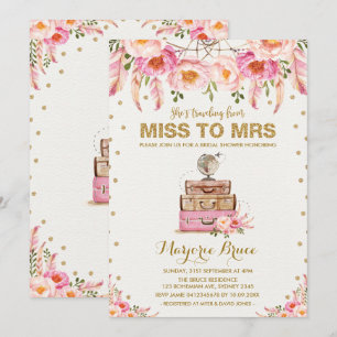 Invitation Fête des mariées de voyage Mlle à Mme Boho Blush F