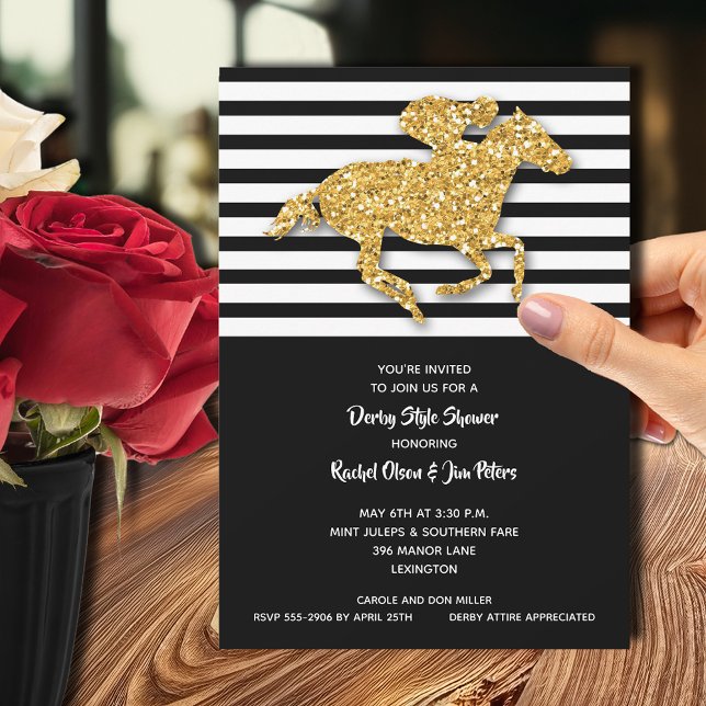 Invitation Fête des mariées Derby du cheval d'or (Gold racehorse Derby-theme bridal shower invitations - PRINTED and/or INSTANT DOWNLOAD)