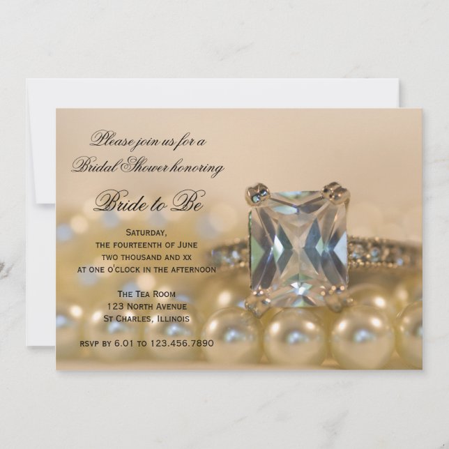 Invitation Fête des mariées des anneaux et perles de diamant  (Devant)