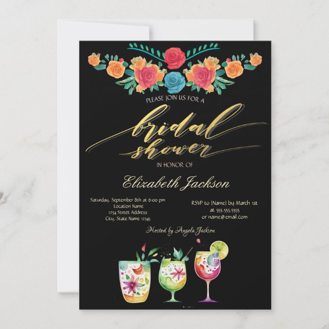 Invitation Fête des mariées des boissons aux fleurs mexicaine (Devant)