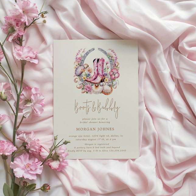Invitation Fête des mariées des bottes roses de cowgirl côtiè (Créateur téléchargé)