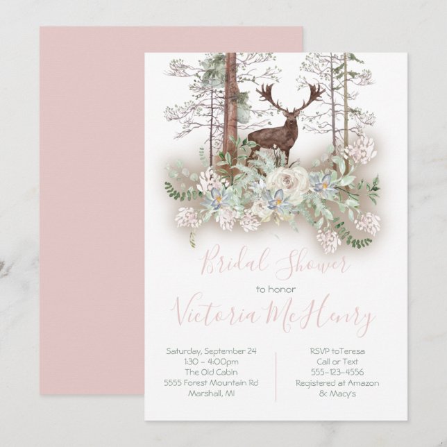 Invitation Fête des mariées des cerfs de la forêt d'aquarelle (Devant / Derrière)