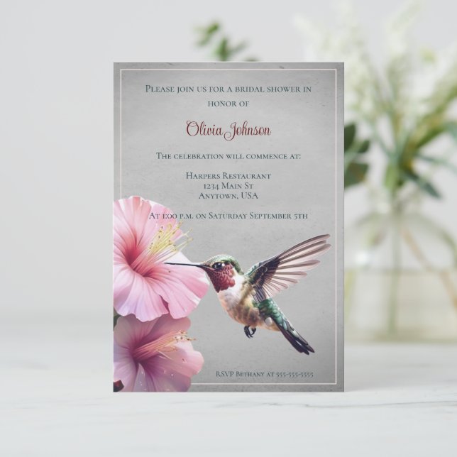 Invitation Fête des mariées des colibris et des hibiscus | Gr (Debout devant)