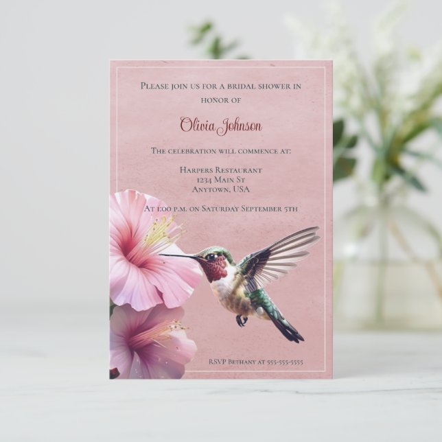 Invitation Fête des mariées des colibris et des hibiscus | Ro (Debout devant)