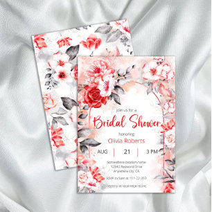 Invitation Fête des mariées des fleurs d'aquarelle rouge et g