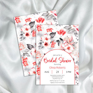 Invitation Fête des mariées des fleurs d'aquarelle rouge et g