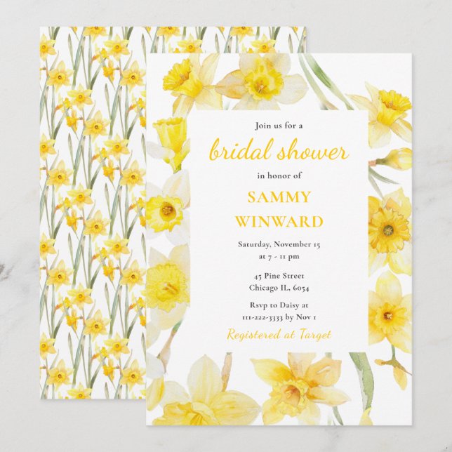 Invitation Fête des mariées des jonquilles de printemps (Devant / Derrière)