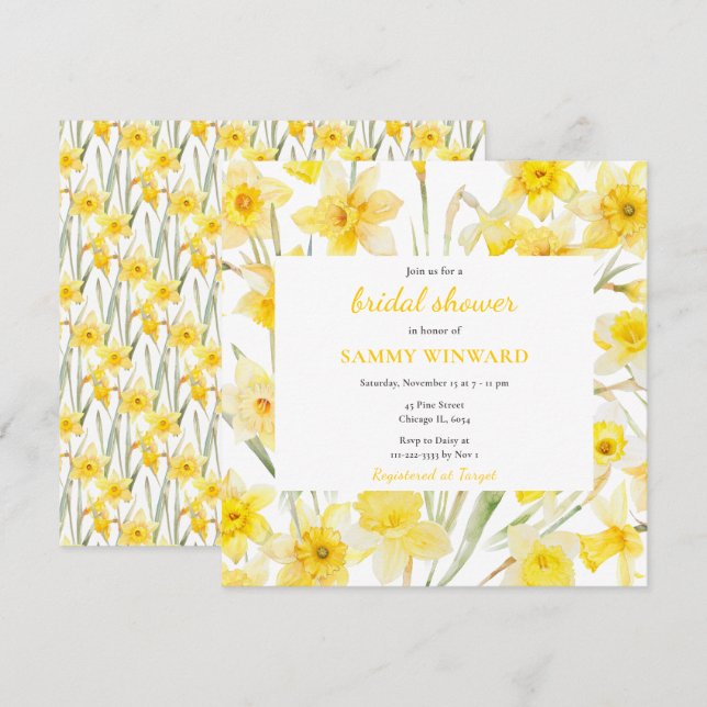 Invitation Fête des mariées des jonquilles de printemps (Devant / Derrière)