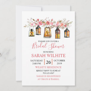 Invitation Fête des mariées des lanternes florales aquarelles