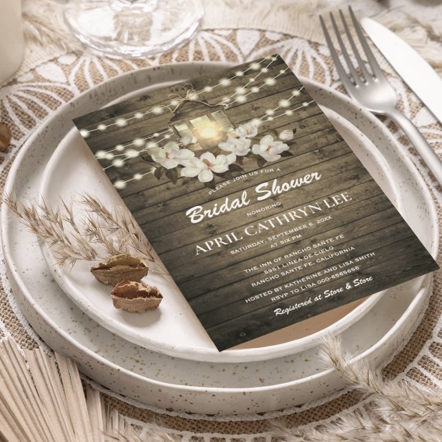 Invitation Fête des mariées des lumières florales en bois rus (Créateur téléchargé)