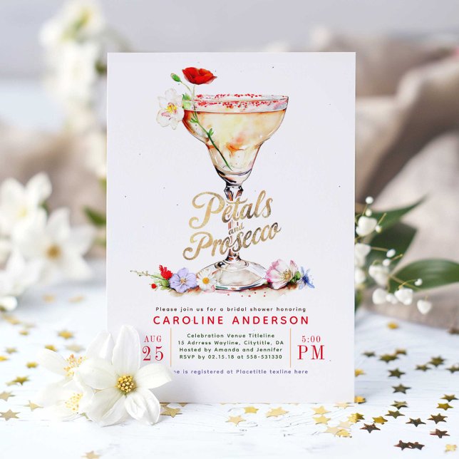 Invitation Fête des mariées des pétales et des Fleurs sauvage (Wildflowers Bridal Shower Invitation Petals and Prosecco)
