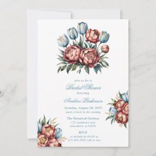 Invitation Fête des mariées des pivoines et tulipes romantiqu
