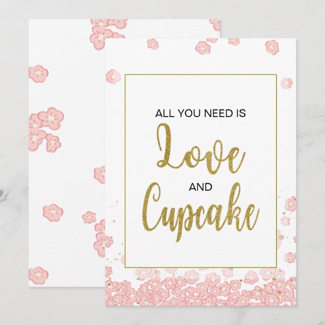 Invitation Fête des mariées des signes Cupcake | Rose et or (Devant / Derrière)