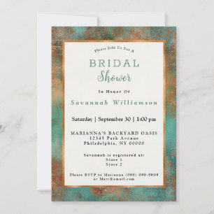 Invitation Fête des mariées design Turquoise en cuivre de ver