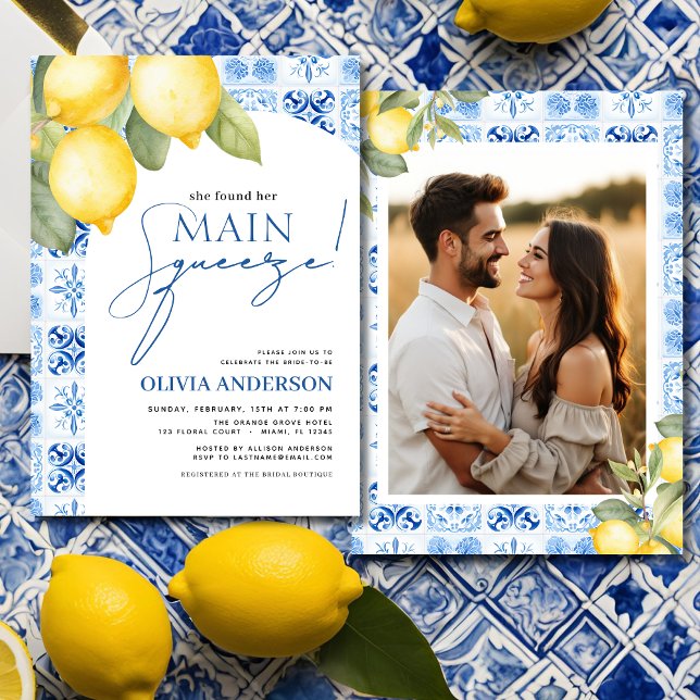 Invitation Fête des mariées d'été au citron bleu (Créateur téléchargé)