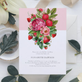Invitation Fête des mariées d'été aux fraises et aux pivoines