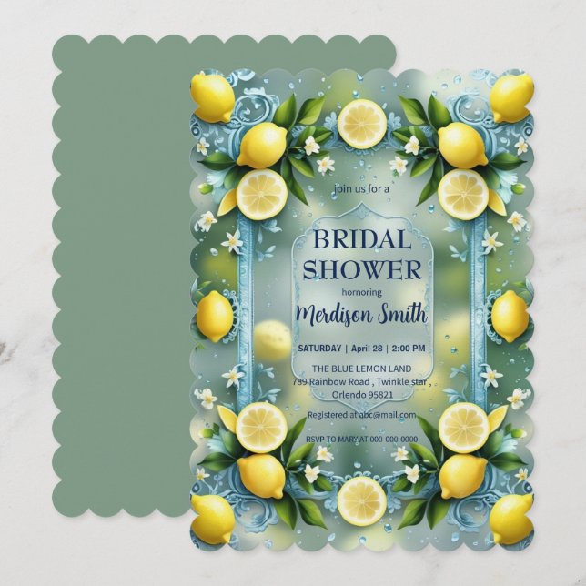 Invitation Fête des mariées d'été chic citron méditerranéen (Devant / Derrière)