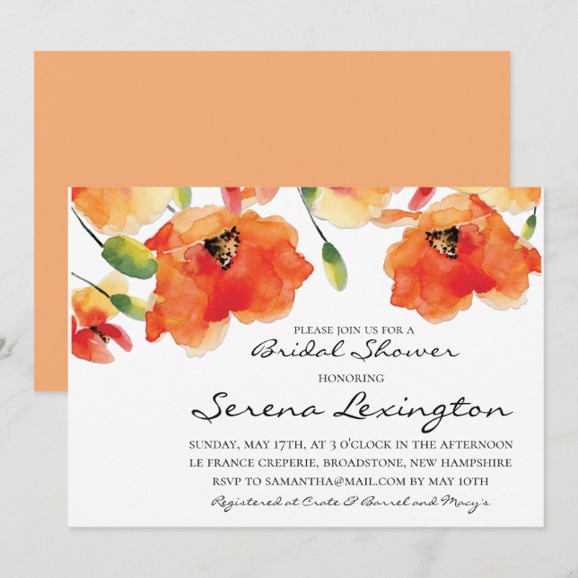 Invitation Fête des mariées d'été Golden Poppy (Devant / Derrière)