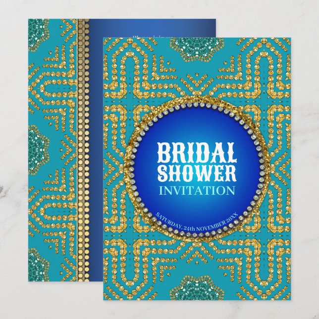 Invitation Fête des mariées d'étincelle de l'Est Bohème Bleu+ (Devant / Derrière)