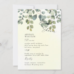 Invitation Fête des mariées d'Eucalyptus à lessive jaune pâle