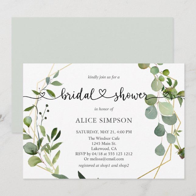 Invitation Fête des mariées d'Eucalyptus de Générique (Devant / Derrière)