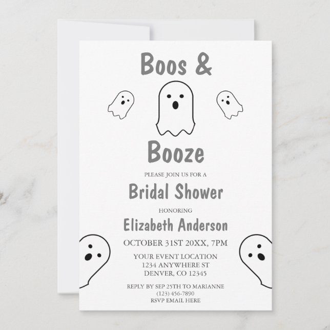 Invitation Fête des mariées d'Halloween Boos et Booze (Devant)