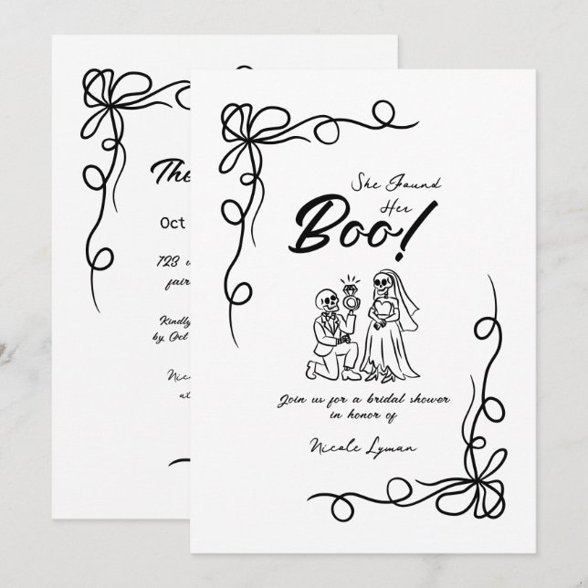 Invitation Fête des mariées d'Halloween Whimsical dessinée à  (Devant / Derrière)