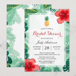 Invitation Fête des mariées d'hibiscus hawaïen à ananas tropi