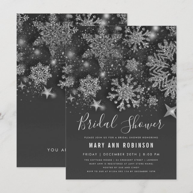 Invitation Fête des mariées d'hiver argent Parties scintillan (Devant / Derrière)