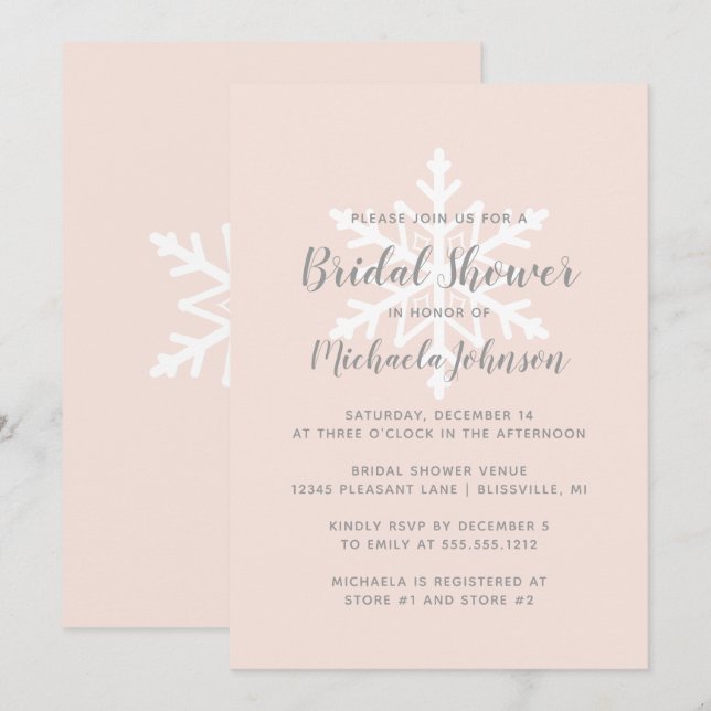 Invitation Fête des mariées d'hiver Blush Pink Grey (Devant / Derrière)