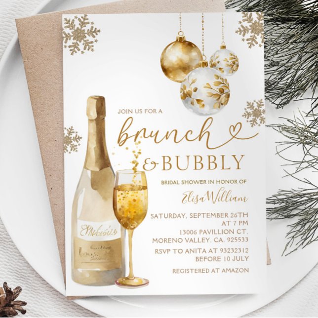 Invitation Fête des mariées d'hiver Brunch et Bubbly Champagn (Créateur téléchargé)
