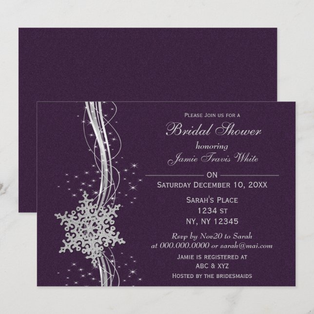 Invitation Fête des mariées d'hiver de Snowflake en argent vi (Devant / Derrière)