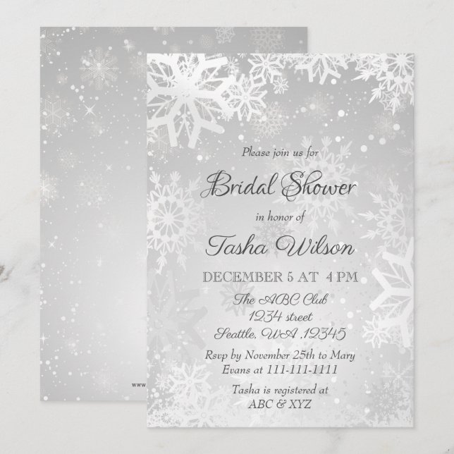 Invitation Fête des mariées d'hiver des flocons d'argent (Devant / Derrière)
