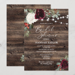 Invitation Fête des mariées d'hiver en bois de Noël rustique