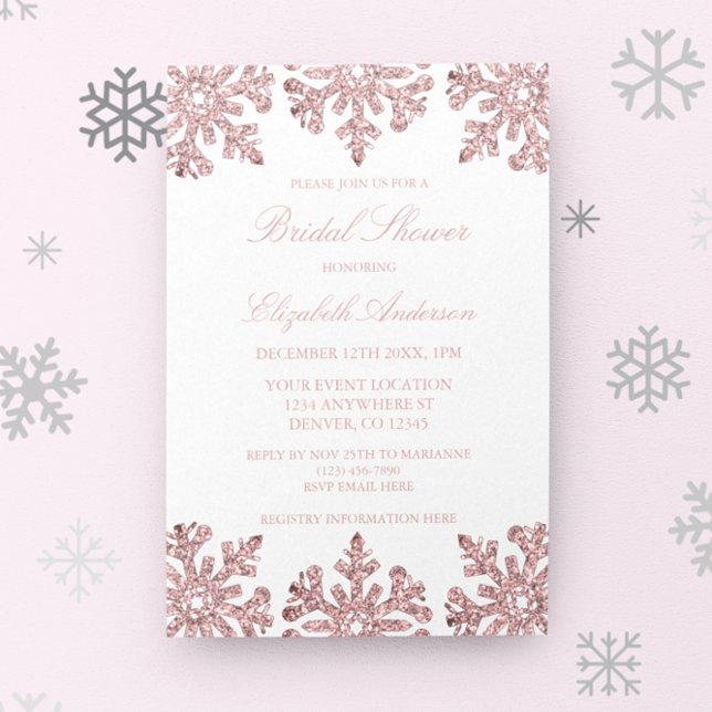 Invitation Fête des mariées d'hiver Pink Rose Gold Snowflake (Créateur téléchargé)