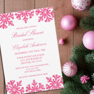 Invitation Fête des mariées d'hiver Pink Snowflake