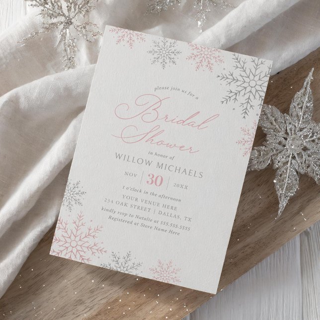 Invitation Fête des mariées d'hiver Pink Snowflake (Créateur téléchargé)