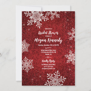 Invitation Fête des mariées d'hiver Red White Velvet Snowflak