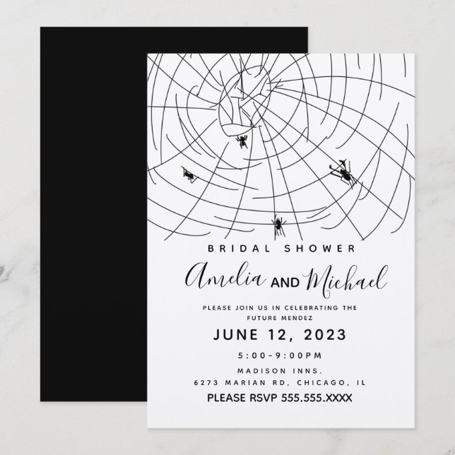 Invitation Fête des mariées d'illustration de gribouillis Web (Devant / Derrière)