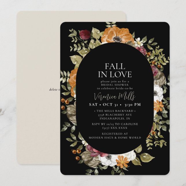 Invitation Fête des mariées d'ivoire noir rustique (Devant / Derrière)