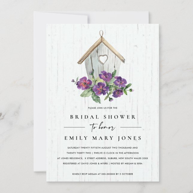 INVITATION FÊTE DES MARIÉES D'OISEAU FLORALE EN BOIS BLANC (Devant)