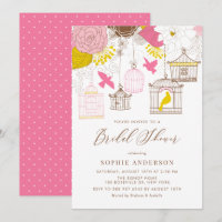Fête des mariées d'oiseaux Whimsical rose et jaune