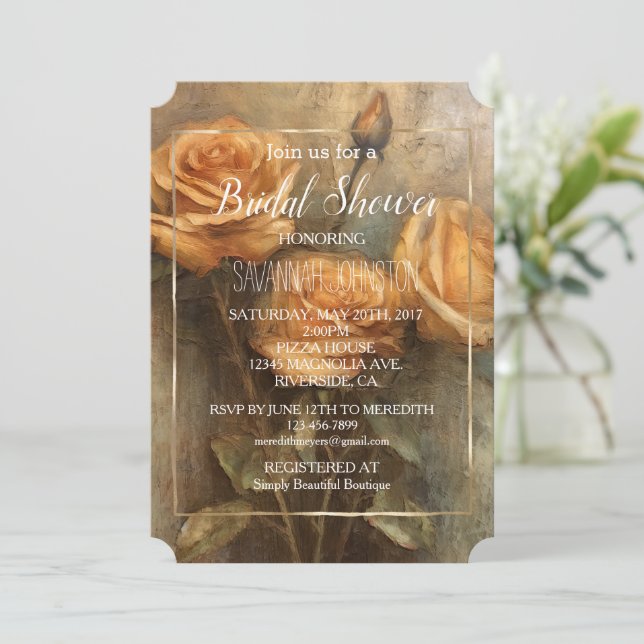 Invitation Fête des mariées d'or floral romantique Rose (Debout devant)